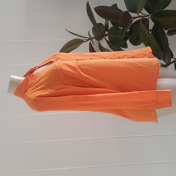 Express Women's Colared Longsleeve Orange Blouse Top - Picture 4 of 9